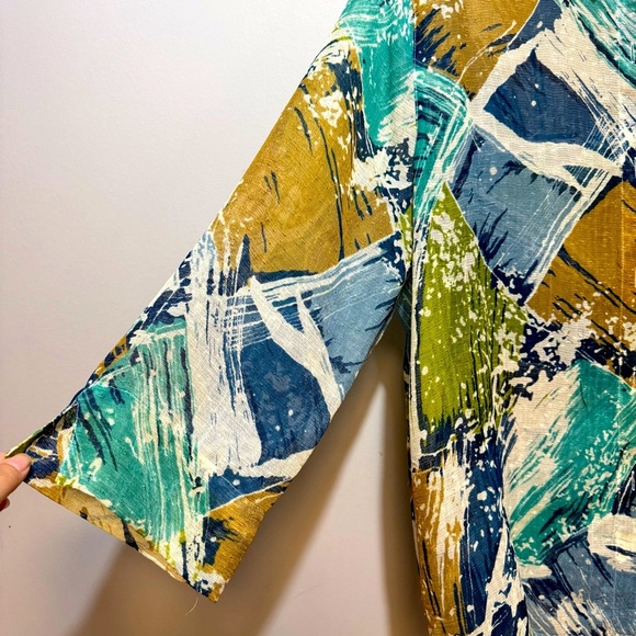 Alfred Dunner Green and Blue Lightweight button down semi-sheer shirt - Picture 3 of 7